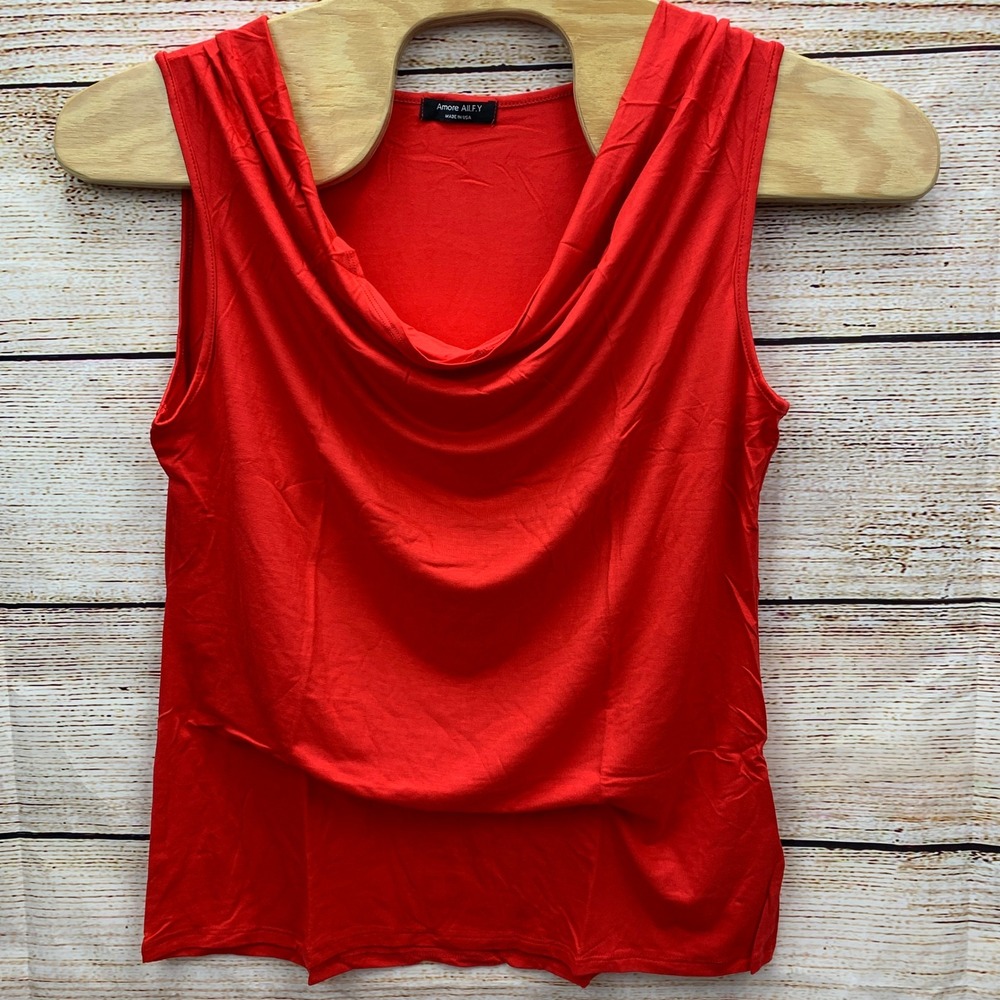 Amore All.F.Y Women's Red‎ Ruched Sleeveless Stretch Tank Top Blouse 2X Large